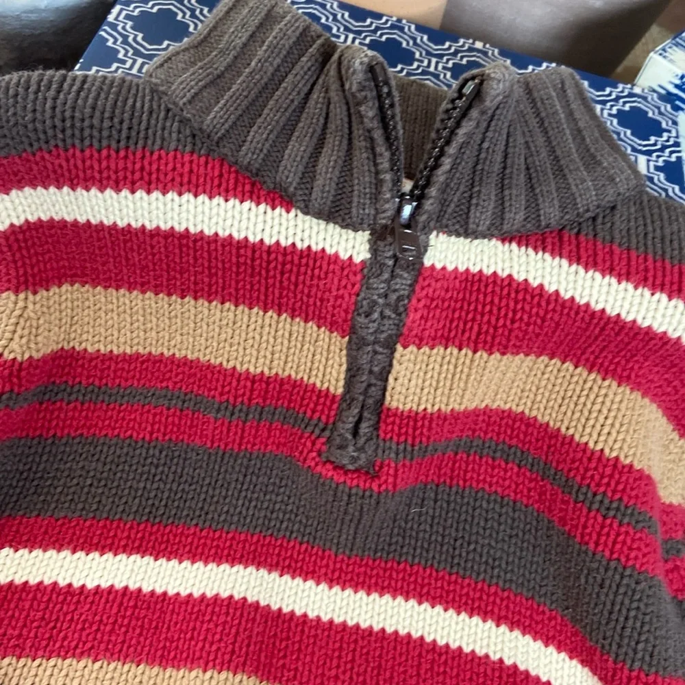 Boys Gymboree Red & Brown Striped 1/4 Zip Sweater Size Small